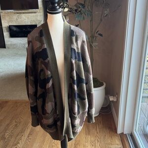 BDG Olive & Brown Camo Open-Front Cardigan